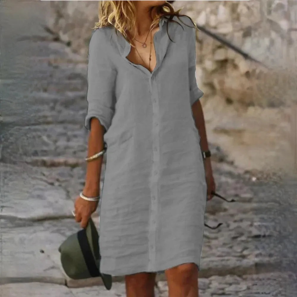 Elegantes, ärmelloses Damen Herbstkleid in Midilänge mit fließender Silhouette. Ideal für stilvolle Casual-Looks.