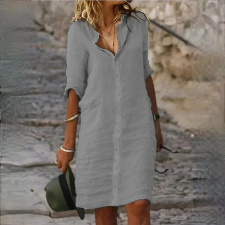 Damen Herbst Midikleid, ärmellos und fließend. Ein elegantes Casual Kleid mit komfortabler Silhouette für viele Anlässe.