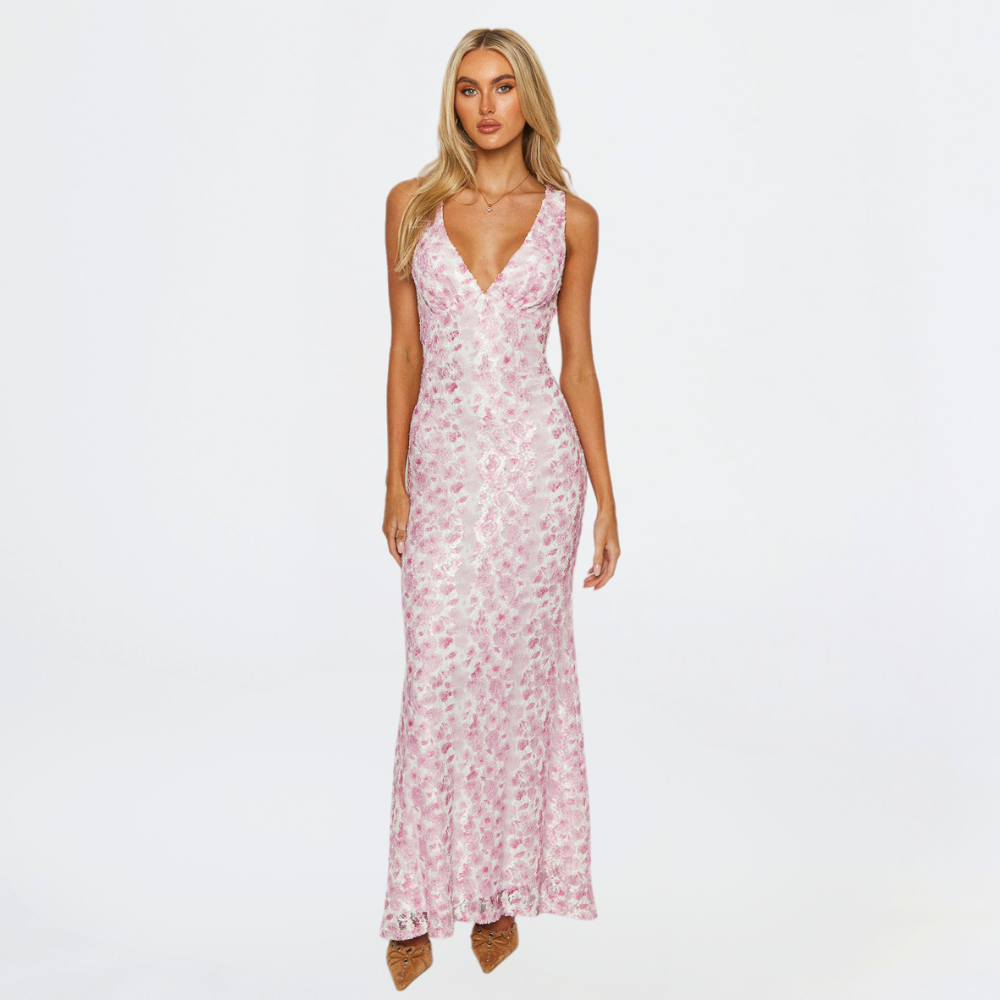 Elegantes rosa Maxikleid für Damen, ideal als Hochzeitsgast oder für festliche Abendanlässe.