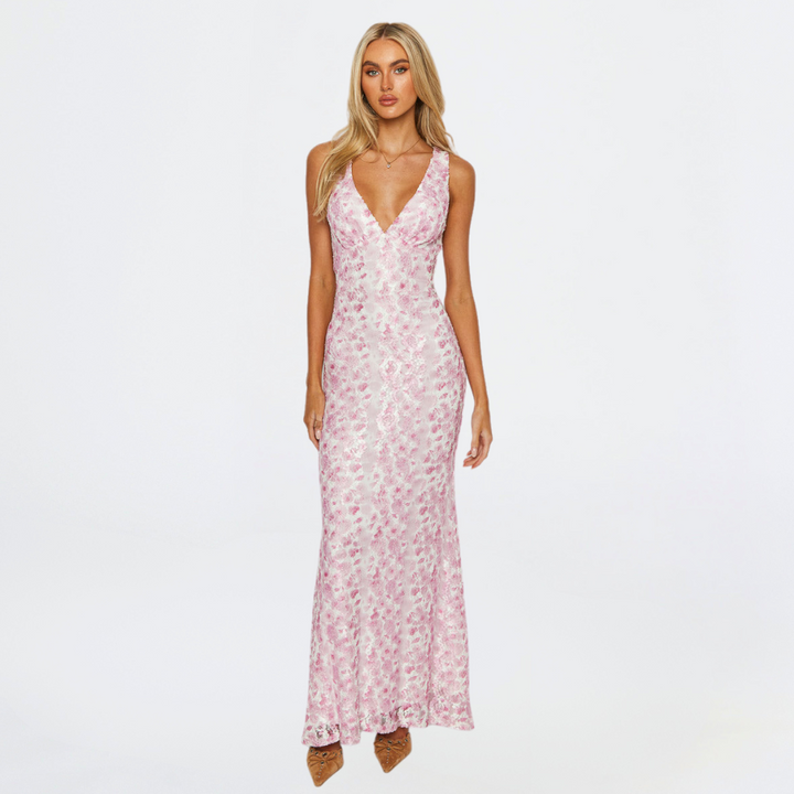Elegantes rosa Maxikleid für Damen, ideal als Hochzeitsgast oder für festliche Abendanlässe.