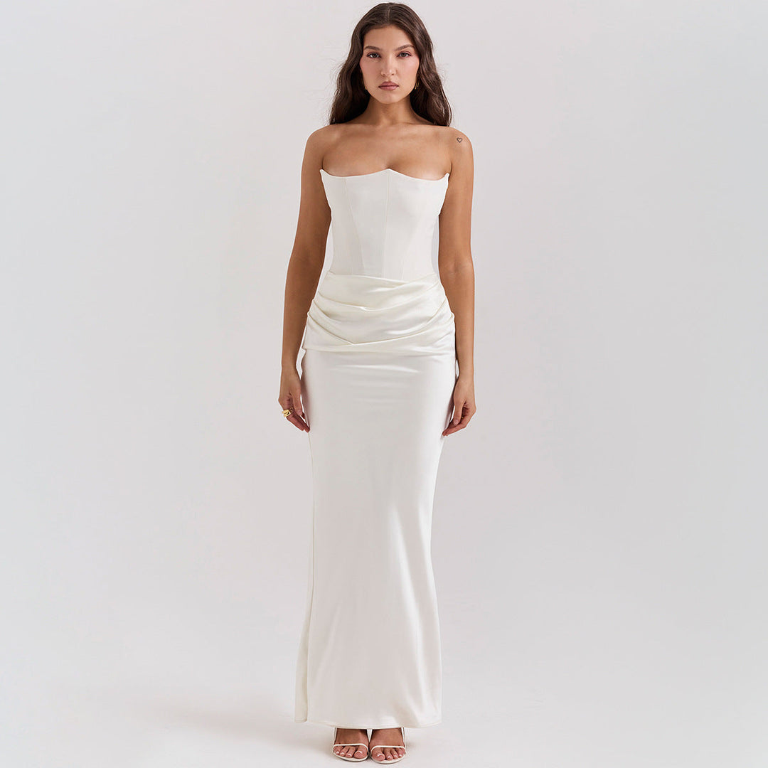 Damen Herbstkleid schulterfrei, rückenfrei, langes, elegantes Maxikleid für festliche und besondere Anlässe.