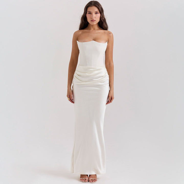 Damen Herbstkleid schulterfrei, rückenfrei, langes, elegantes Maxikleid für festliche und besondere Anlässe.