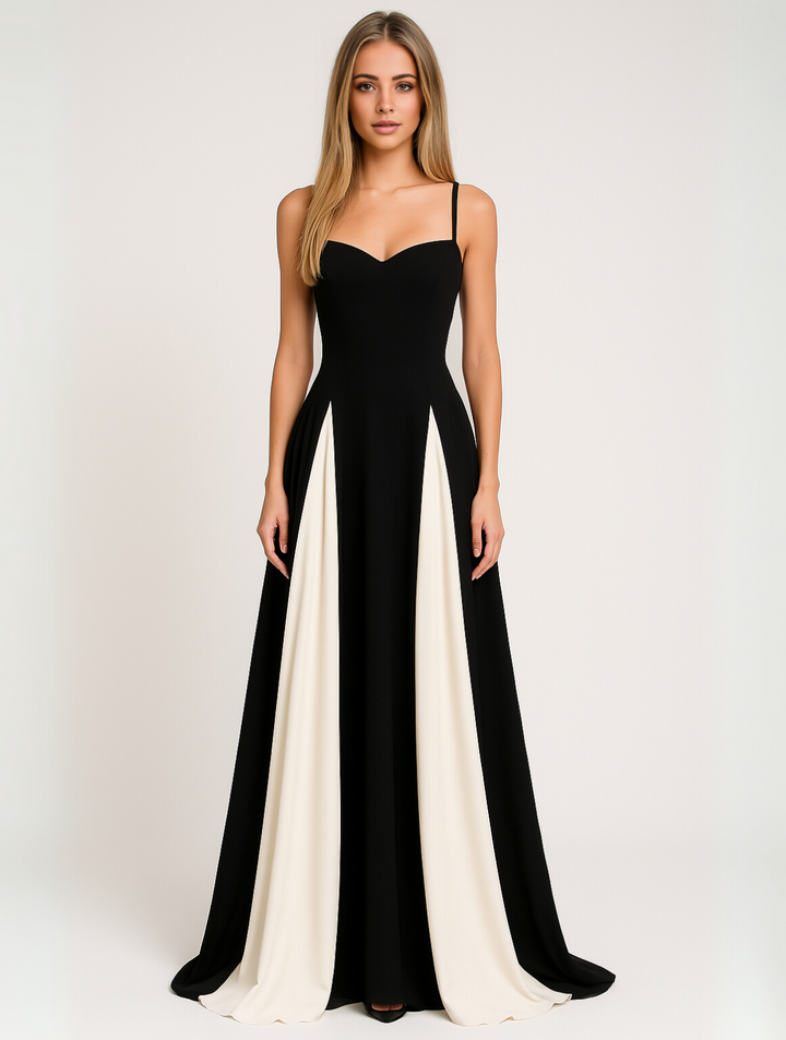 Elegantes schwarzes Damen Maxikleid für Hochzeitsgäste; langes Abendkleid für formelle Anlässe.