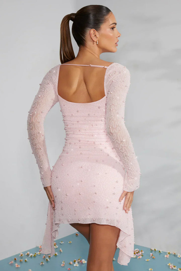 Damen Langarm Minikleid, mit elegantem Kragen, für modische Party- und Abendveranstaltungen.
