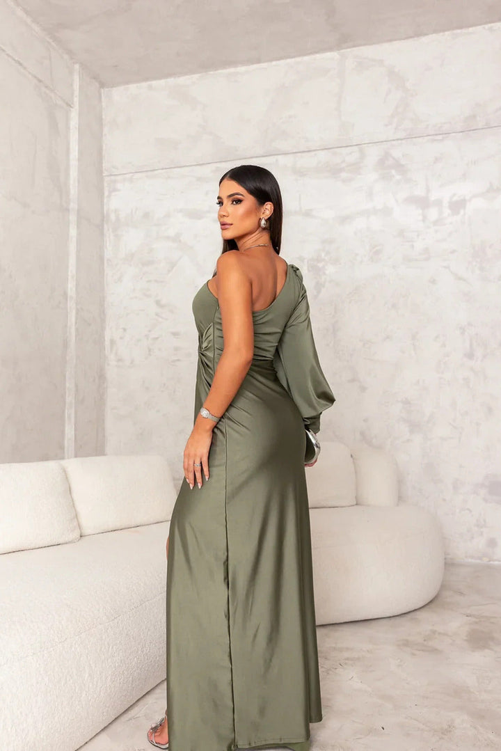 Elegantes türkises Partykleid für Damen, Ein-Schulter-Stil, stilvolle Abendmode für Events.