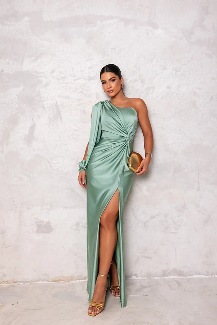 Modisches türkises Partykleid, Ein-Schulter-Träger, schickes Abendkleid für besondere Nächte.