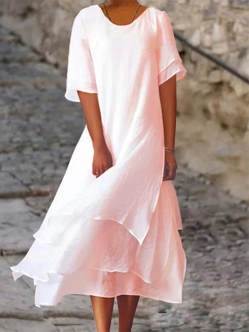 Kurzarm Sommerkleid für Damen. Leichtes Freizeitkleid, elegant geschnitten, ideal für Frühling & Sommer.