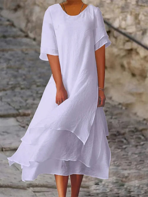 Fließendes, leichtes Damen Sommerkleid. Elegantes Kurzarmkleid, ideal für entspannte Tage oder Anlässe.