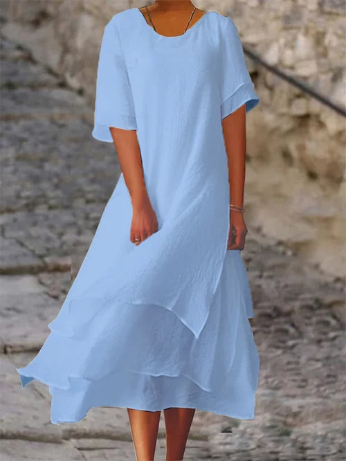 Elegantes Damen Sommerkleid mit Kurzarm. Leichtes & vielseitiges Freizeitkleid, ideal für warme Frühlingstage.