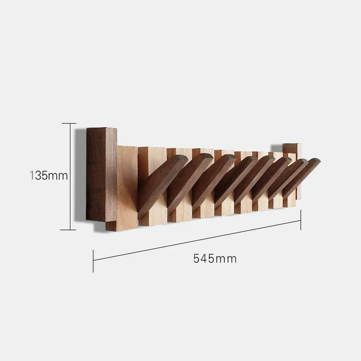 Holzgarderobe Wandmontage, 8 Haken, 545mm, modernes Design, platzsparend, braun.