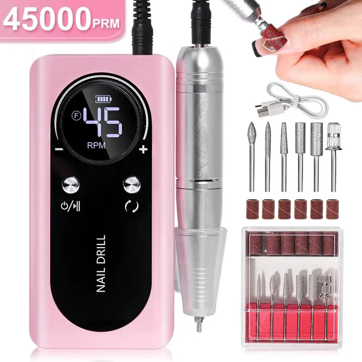 Elektrische Nagelfeile mit 45000RPM, tragbar, leise, USB-wiederaufladbar; modern und handlich, ideal für Nail Art.