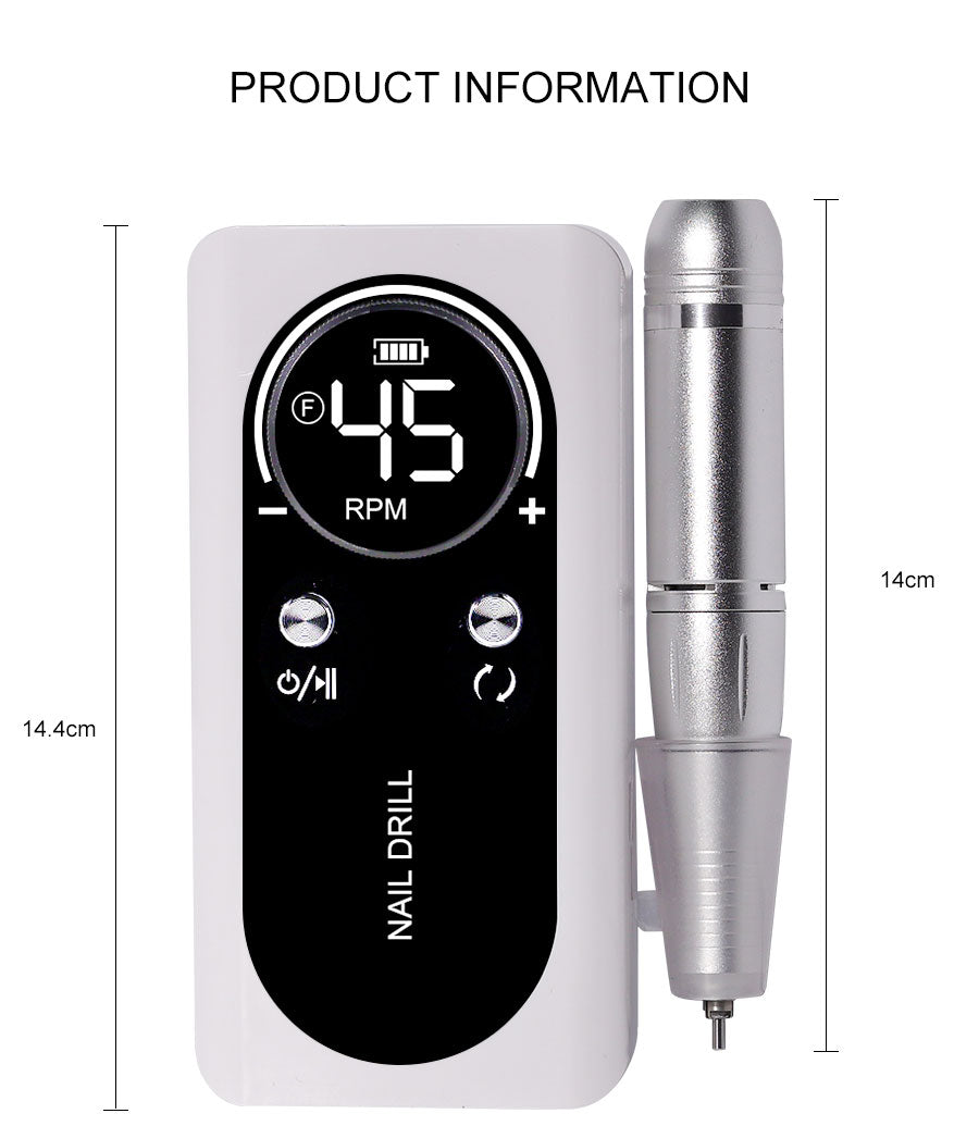 Elektrische Nagelfeile mit 45000RPM, tragbar, leise, USB-wiederaufladbar; modern und handlich, ideal für Nail Art.