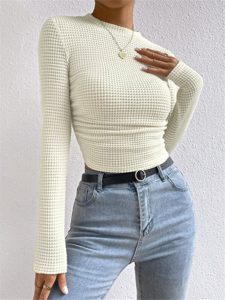 Modernes Damen Langarmtop aus Waffelstrick für den Frühling; basic Oberteil für einen eleganten Alltagslook.