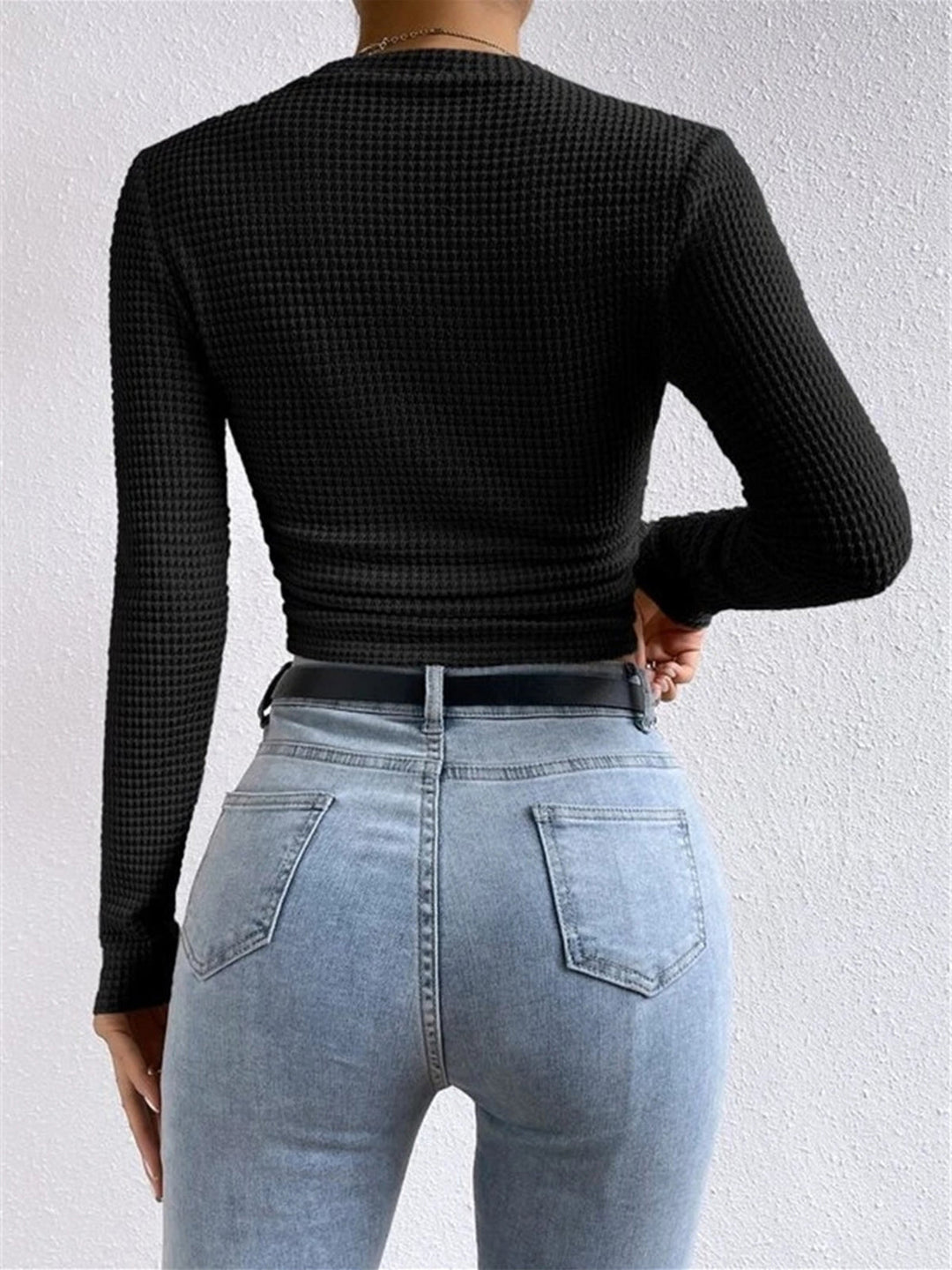 Alltagslook: Damen Langarmtop Waffelstrick; komfortabel und stilvoll für den Frühling und Freizeit.