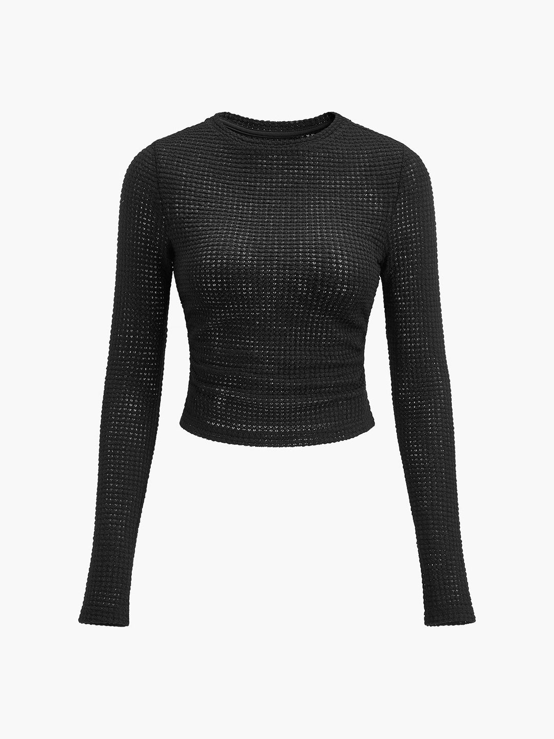 Basic Damen Oberteil: Enganliegendes Waffelstrick Langarmtop, vielseitig für Frühling & Freizeitmode.