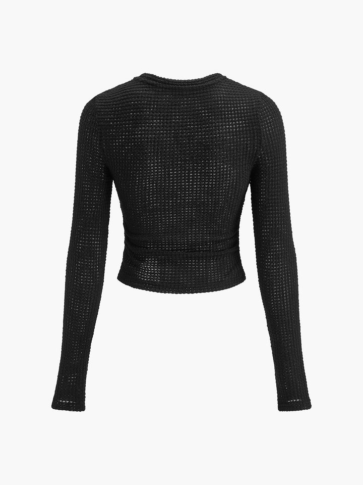 Modernes Frühlingstop für Damen: Enganliegendes Langarmtop im Waffelstrick-Design, komfortabel & chic.