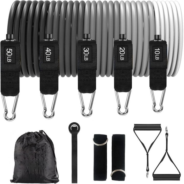 "Ergonomische PowerGrip Widerstandsreifen, einstellbarer Widerstand, robuste Griffe, ideal für vielseitiges Krafttraining."