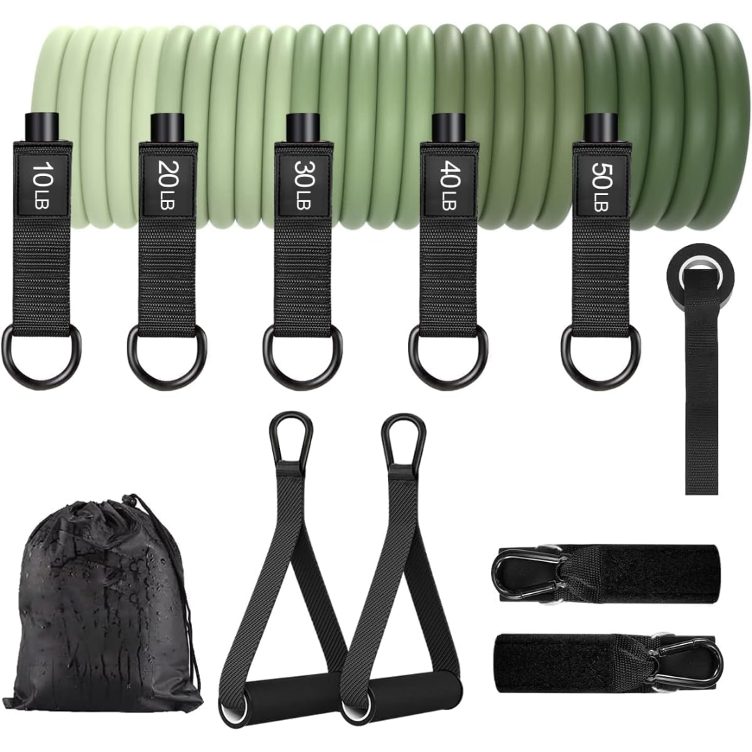 "Ergonomische PowerGrip Widerstandsreifen, einstellbarer Widerstand, robuste Griffe, ideal für vielseitiges Krafttraining."