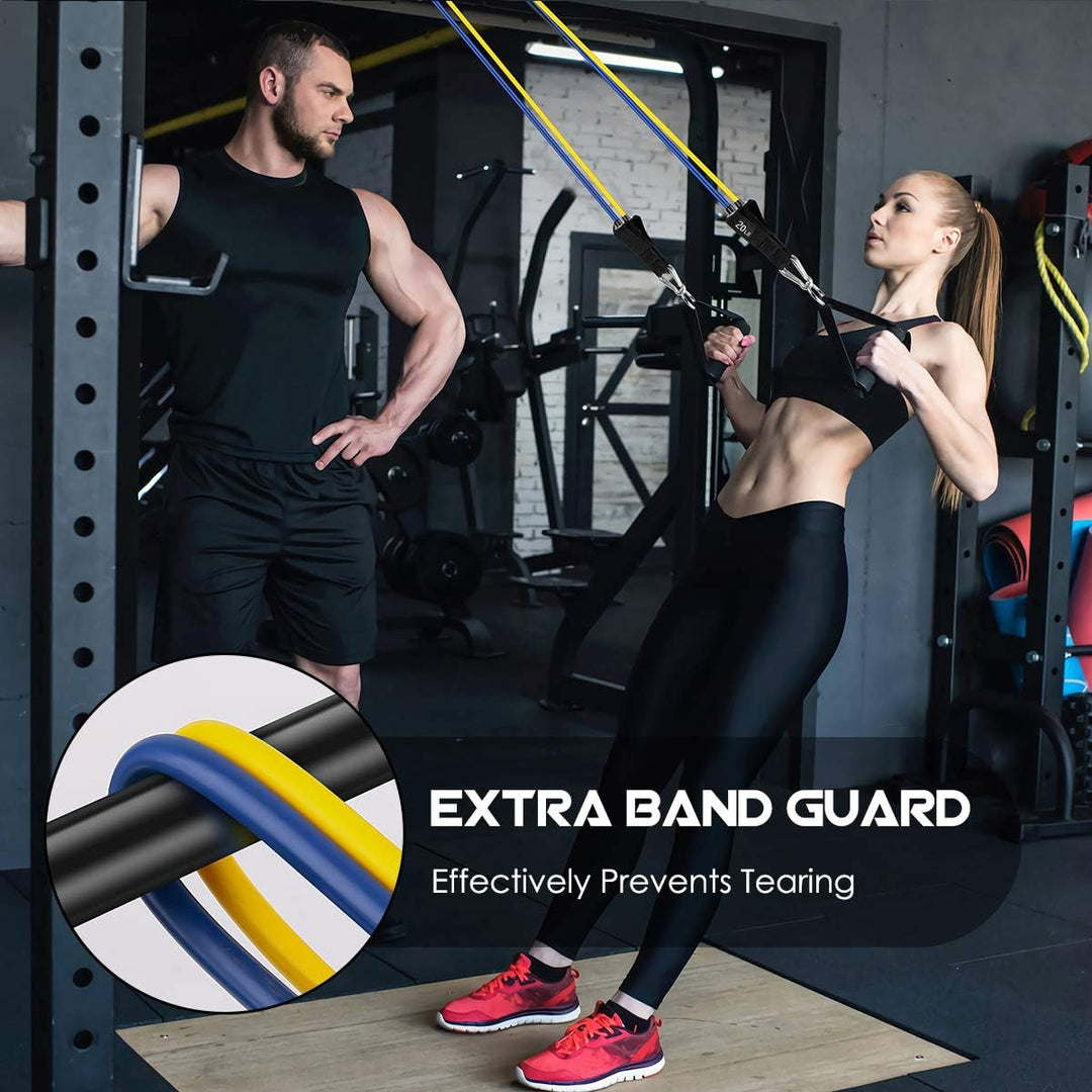 "Ergonomische PowerGrip Widerstandsreifen, einstellbarer Widerstand, robuste Griffe, ideal für vielseitiges Krafttraining."