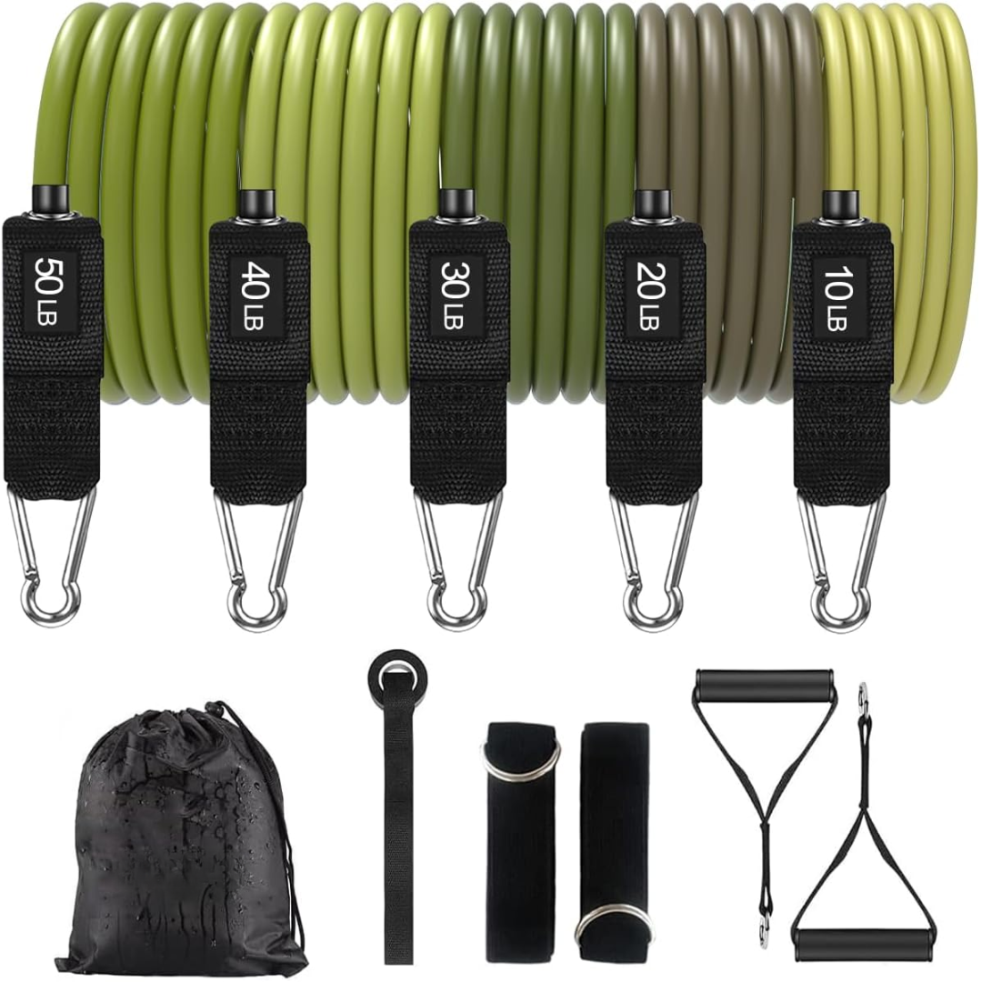 "Ergonomische PowerGrip Widerstandsreifen, einstellbarer Widerstand, robuste Griffe, ideal für vielseitiges Krafttraining."