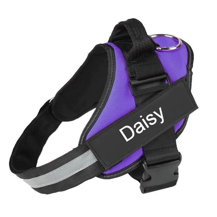 Ergonomisches Anti-Zug Hundegeschirr in verschiedenen Farben, personalisierbar für Komfort und reflektierende Sicherheit.