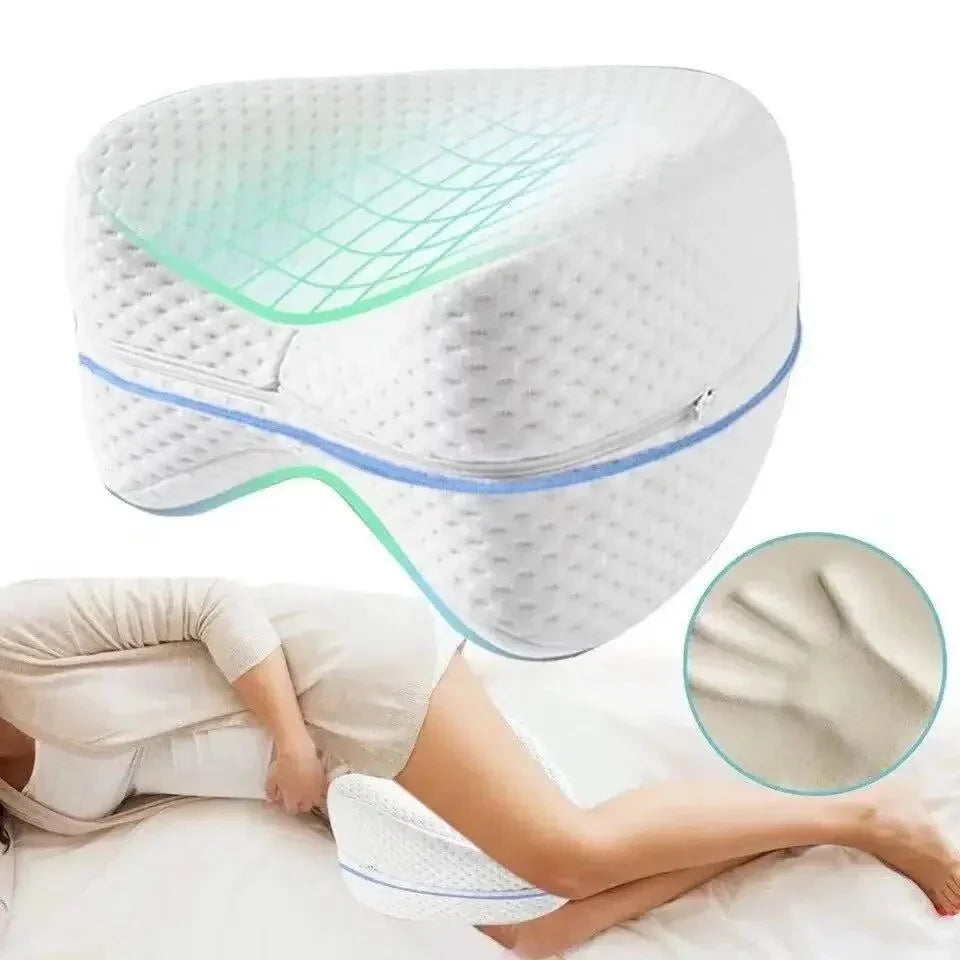 Ergonomisches Kniekissen aus Memory-Schaum für Seitenschläfer, sorgt für optimale Unterstützung von Hüfte und Wirbelsäule.