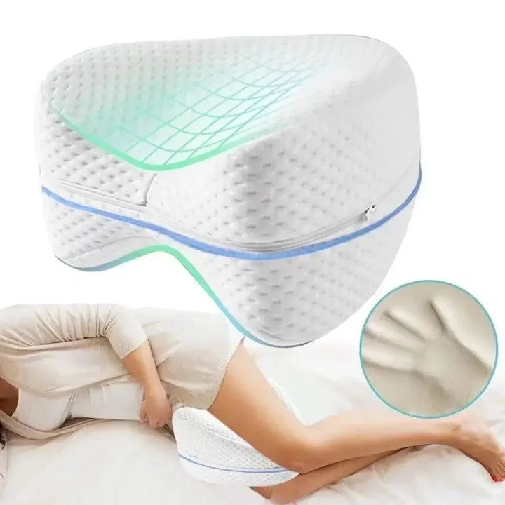 Ergonomisches Kniekissen aus Memory-Schaum für Seitenschläfer, sorgt für optimale Unterstützung von Hüfte und Wirbelsäule.