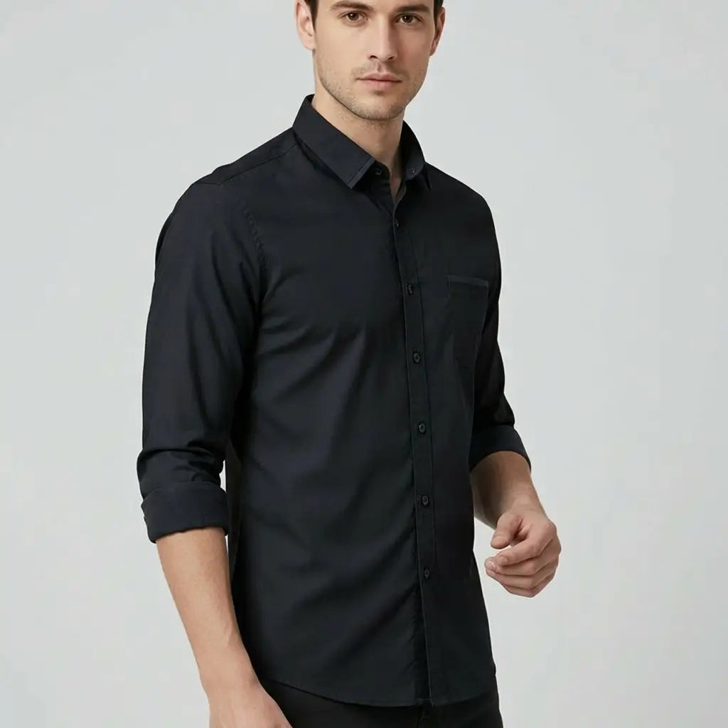 Schwarz - Herren Businesshemd Herbst Slim Fit Langarm Gestreift Bügelfrei