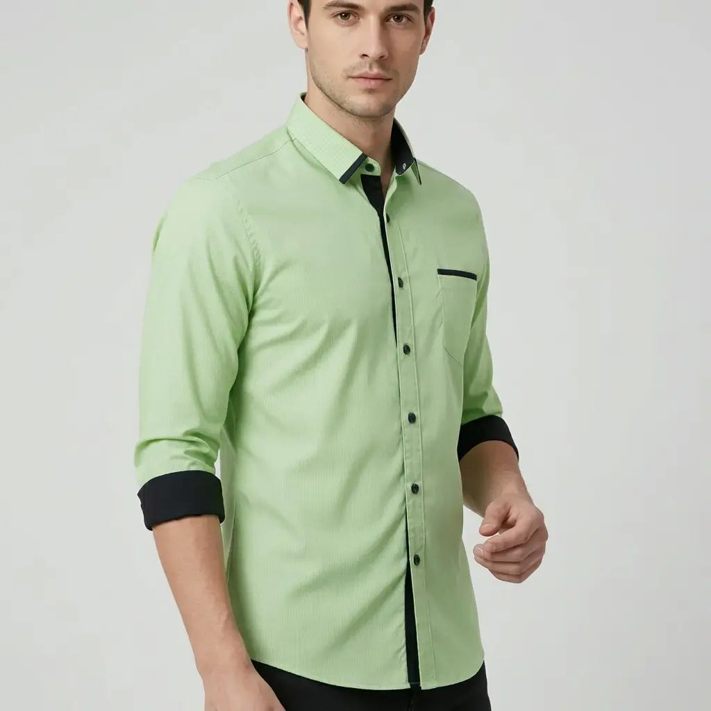 Hellgrün - Herren Businesshemd Herbst Slim Fit Langarm Gestreift Bügelfrei