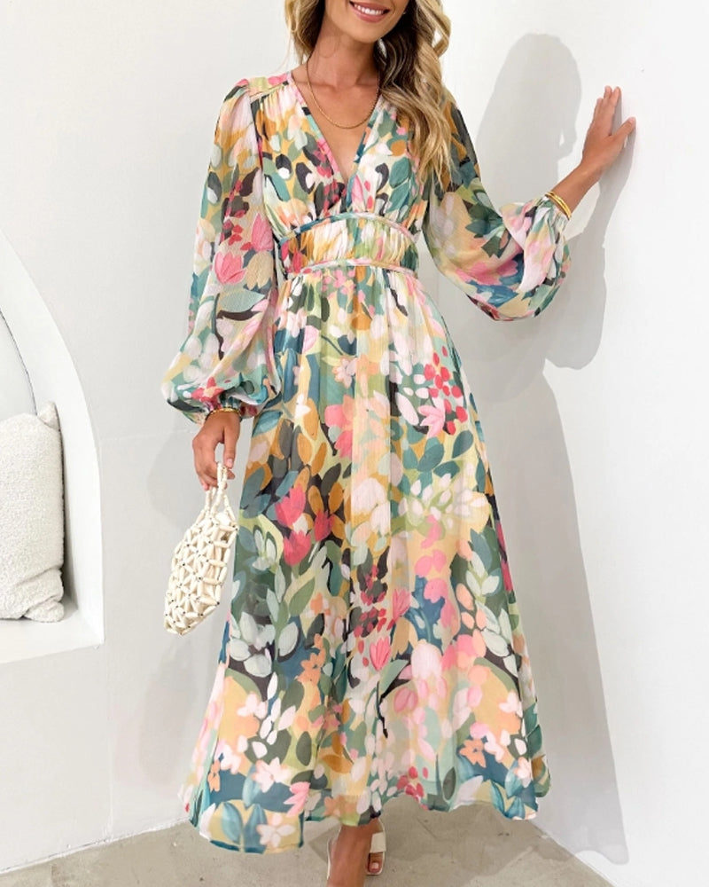 Blumenkleid für Damen mit floralem Print, Rückansicht