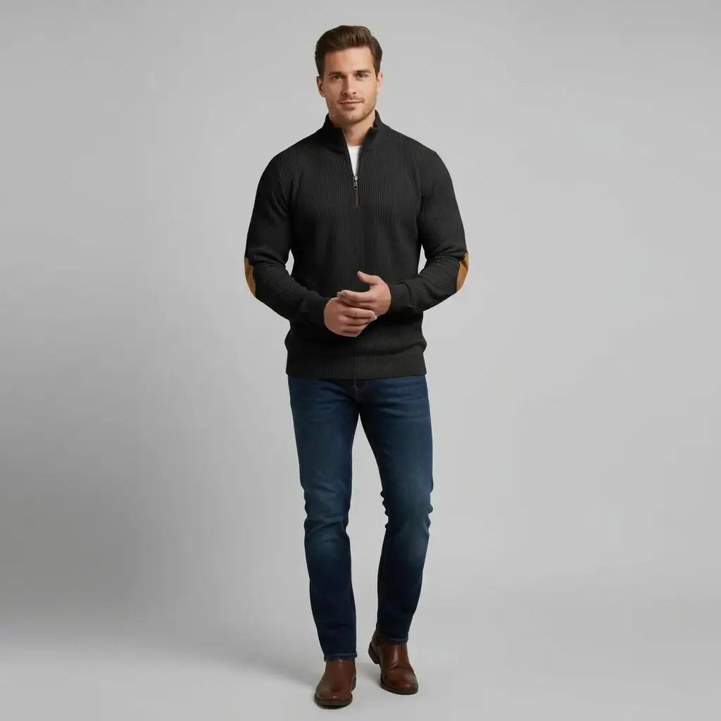 Schwarz - Herren Pullover Mit Gerippten Bündchen