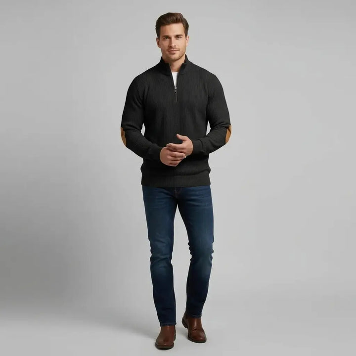 Schwarz - Herren Pullover Mit Gerippten Bündchen