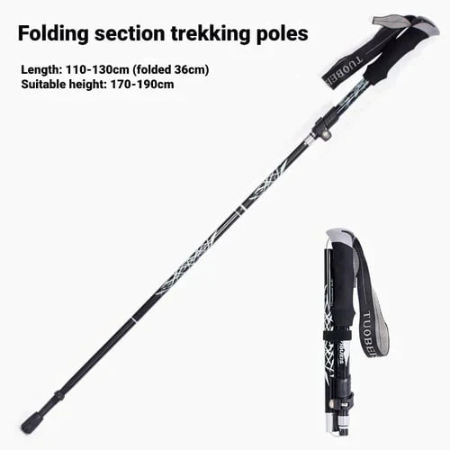 Faltbare Trekkingstöcke, schwarz, 110-130cm, verstellbar, leicht, für Wandern und Trekking.