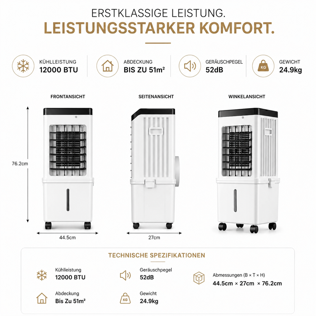 Tragbarer 3-in-1 Luftkühler, Entfeuchter & Ventilator