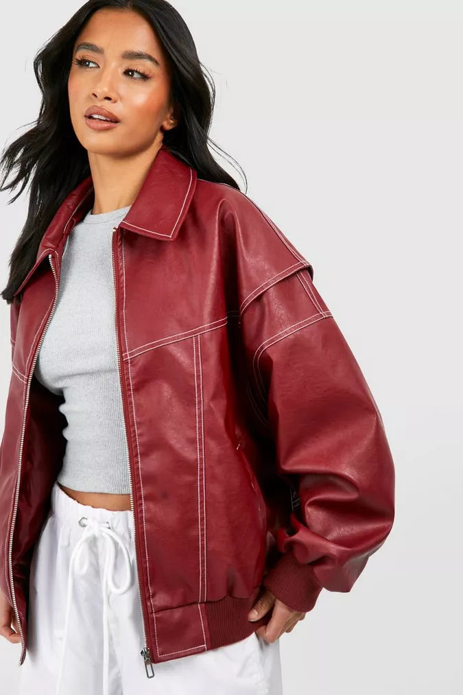 Damen Oversize Rote Jacke - Trendfarbe