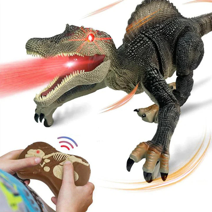 "Ferngesteuerter Dinosaurier mit Nebelspray, grüne Schuppen, bewegliche Gliedmaßen, realistische Dino-Funktionen"