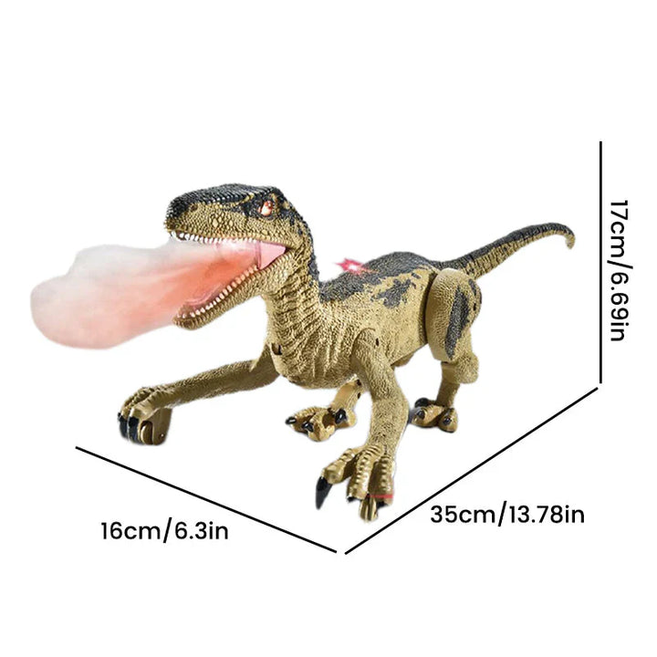 "Ferngesteuerter Dinosaurier mit Nebelspray, grüne Schuppen, bewegliche Gliedmaßen, realistische Dino-Funktionen"
