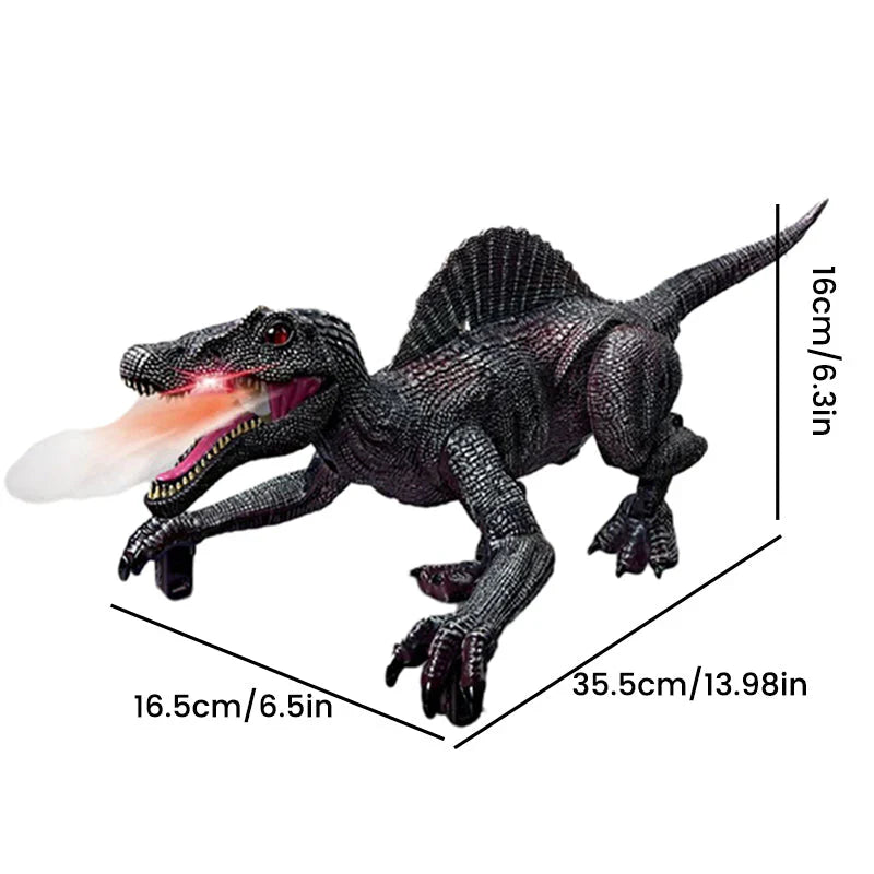 "Ferngesteuerter Dinosaurier mit Nebelspray, grüne Schuppen, bewegliche Gliedmaßen, realistische Dino-Funktionen"