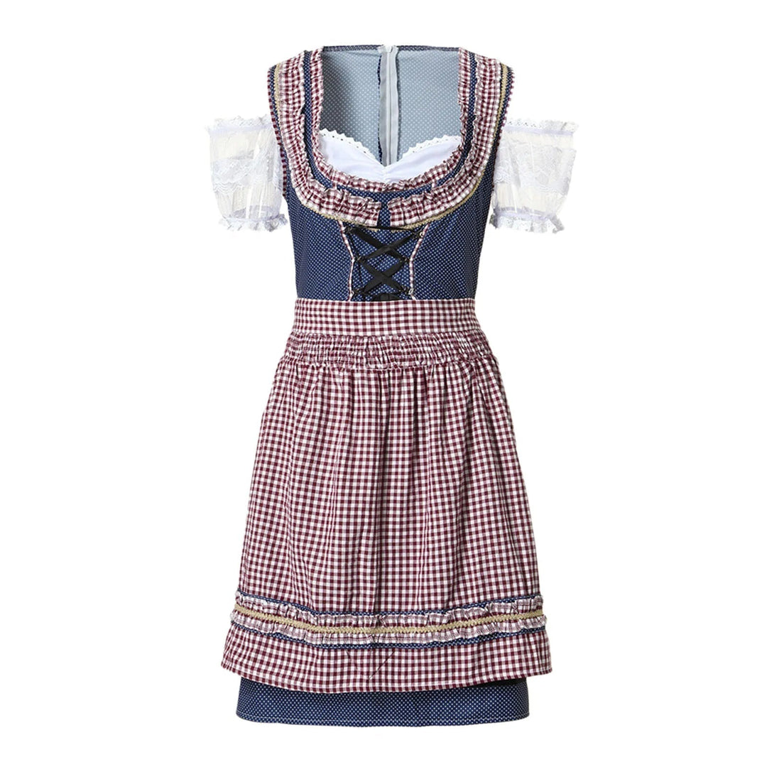 Traditionelles Damen-Dirndlkleid mit Karomuster & Schürze, festliche Trachtenmode, ideal für Oktoberfest & Volksfest.