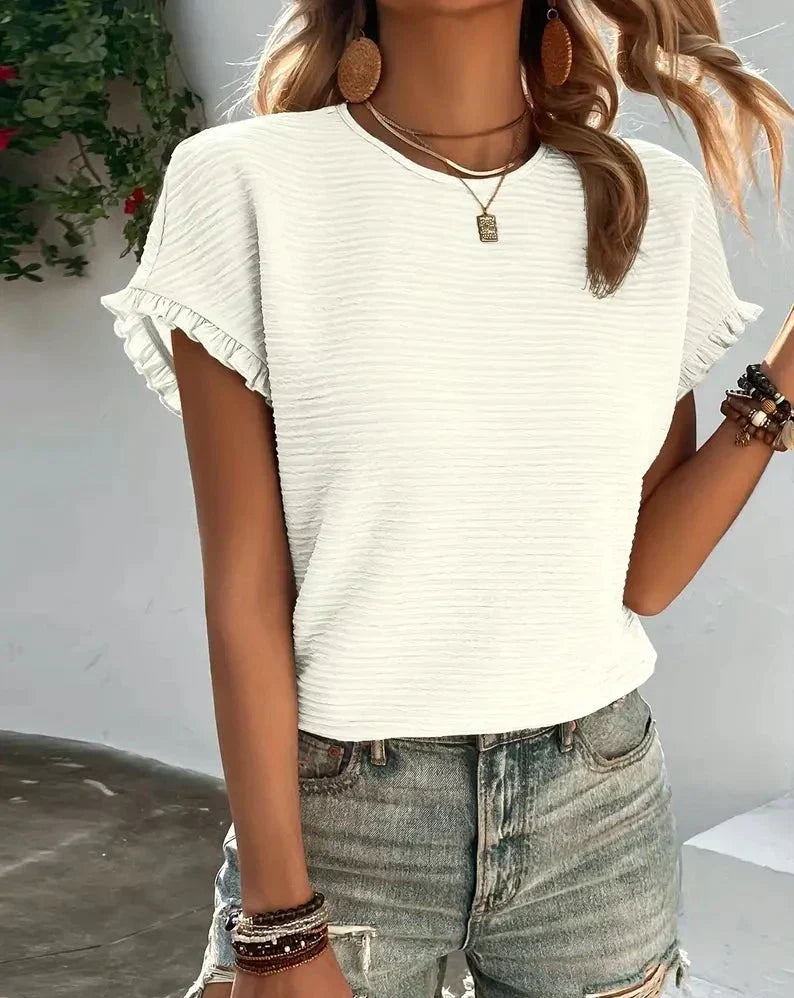 Damen T-Shirt in Weiß mit kurzen Ärmeln und Struktur