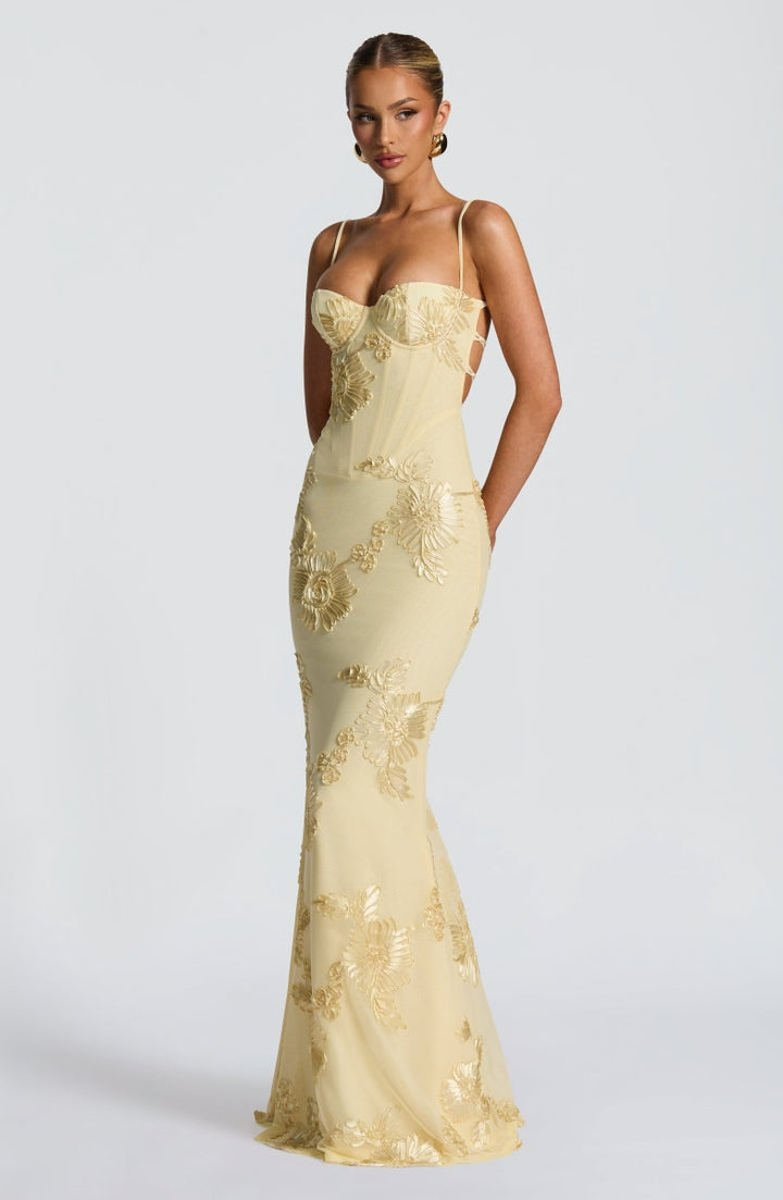 Festliches Fit-and-Flare Kleid lang mit floralem Design und Rückenausschnitt