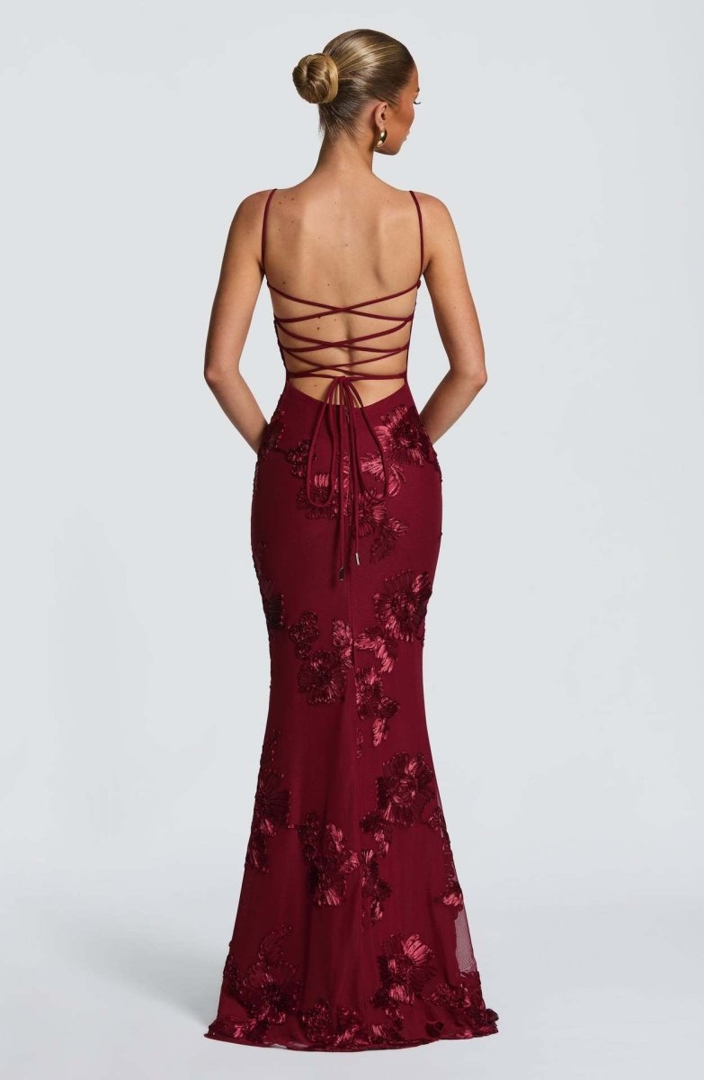 Damenmode Maxikleid ärmellos mit Blumenapplikationen für Events