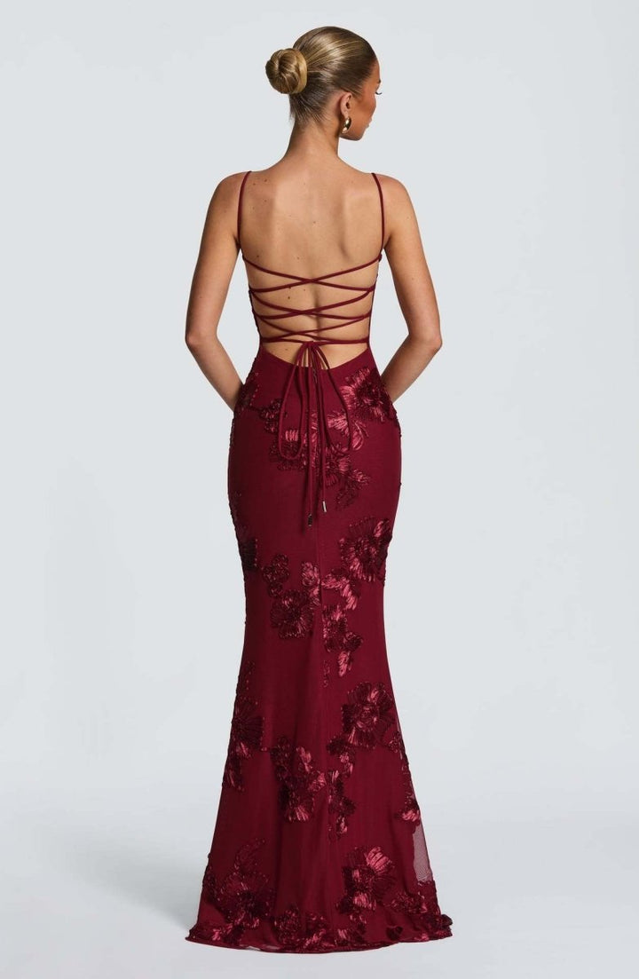 Damenmode Maxikleid ärmellos mit Blumenapplikationen für Events
