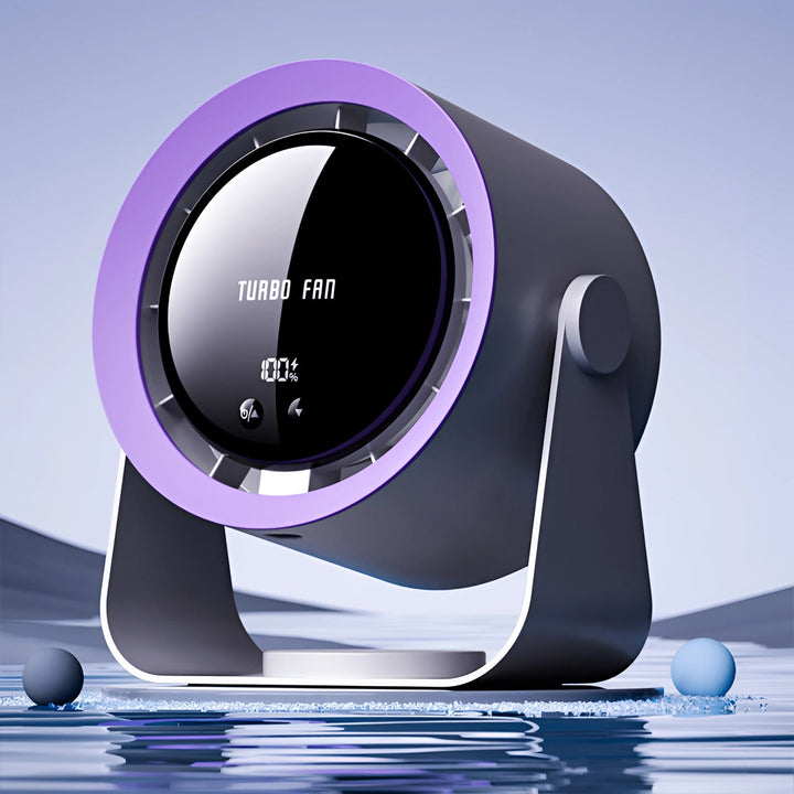 Fortschrittlicher flügelloser Ventilator mit intuitivem LED-Display. Leiser Luftzirkulator für moderne Räume.
