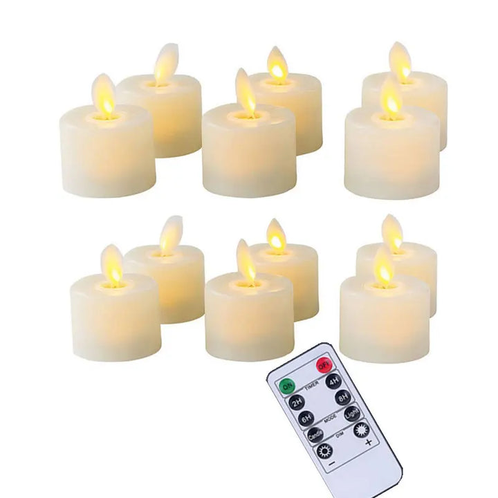 "Flammenähnliche, flackernde LED-Lichterkerzen, elegant, energiesparend, batteriebetrieben, mit Fernbedienung und dimmbar."
