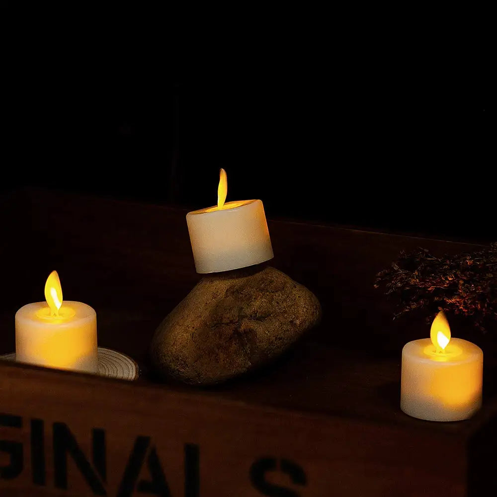 "Flammenähnliche, flackernde LED-Lichterkerzen, elegant, energiesparend, batteriebetrieben, mit Fernbedienung und dimmbar."