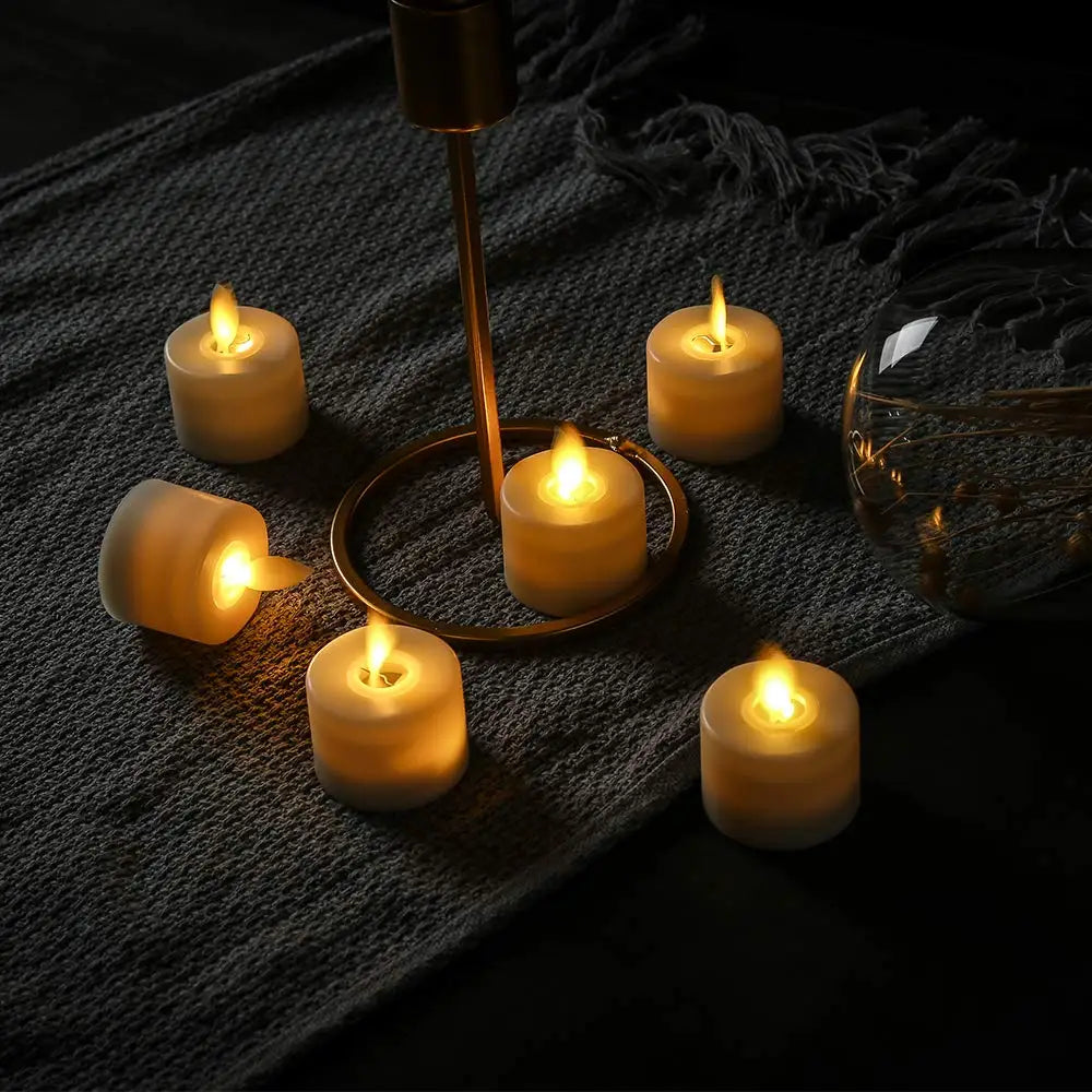 "Flammenähnliche, flackernde LED-Lichterkerzen, elegant, energiesparend, batteriebetrieben, mit Fernbedienung und dimmbar."