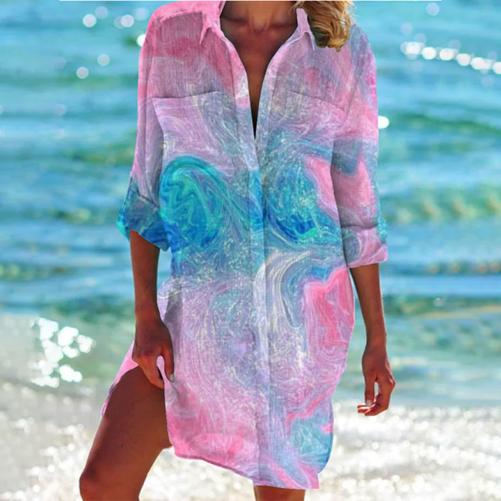 Fließendes Damen Maxikleid im Kaftan-Stil, luftig und leicht, mit floralem Design, ideal als elegantes Sommerkleid.