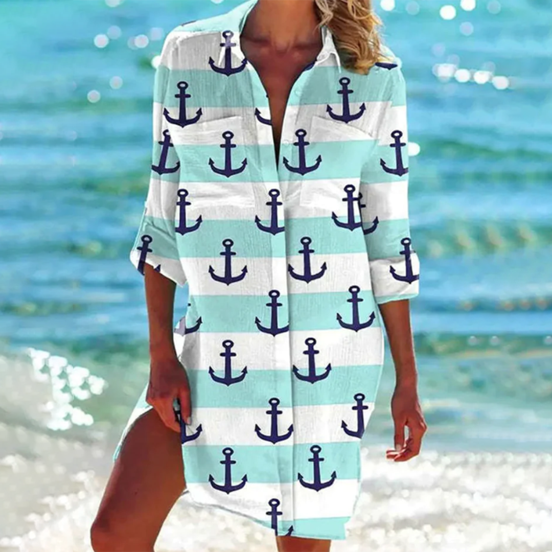 Vielseitiges Damen Strandkleid / Freizeitkleid, leicht, luftig, A-Linie, mit charmantem Blumenmuster für den Sommer.