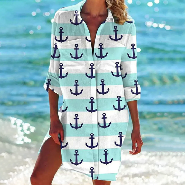 Vielseitiges Damen Strandkleid / Freizeitkleid, leicht, luftig, A-Linie, mit charmantem Blumenmuster für den Sommer.